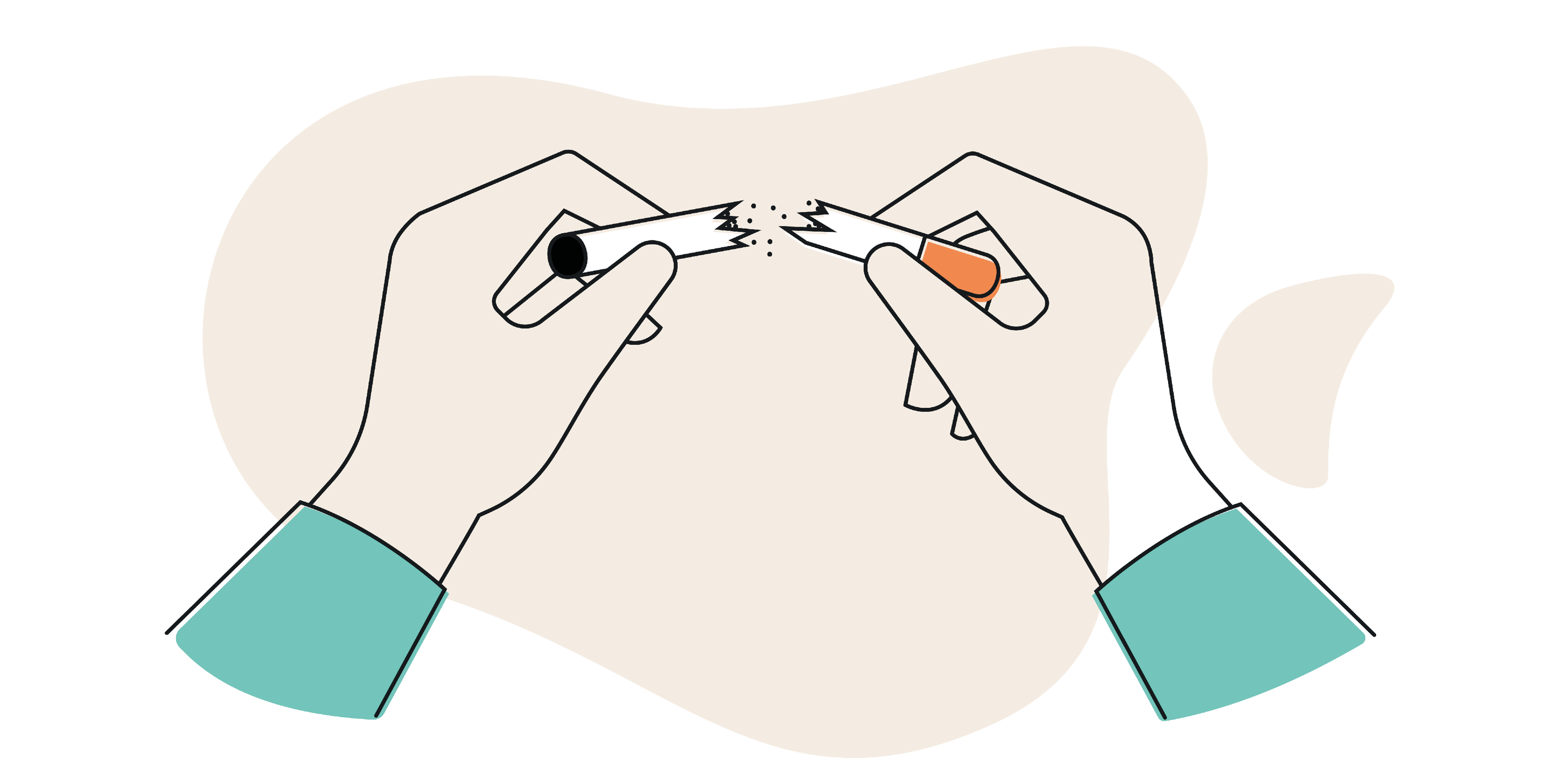 Illustration of 2 hands snapping a cigarette