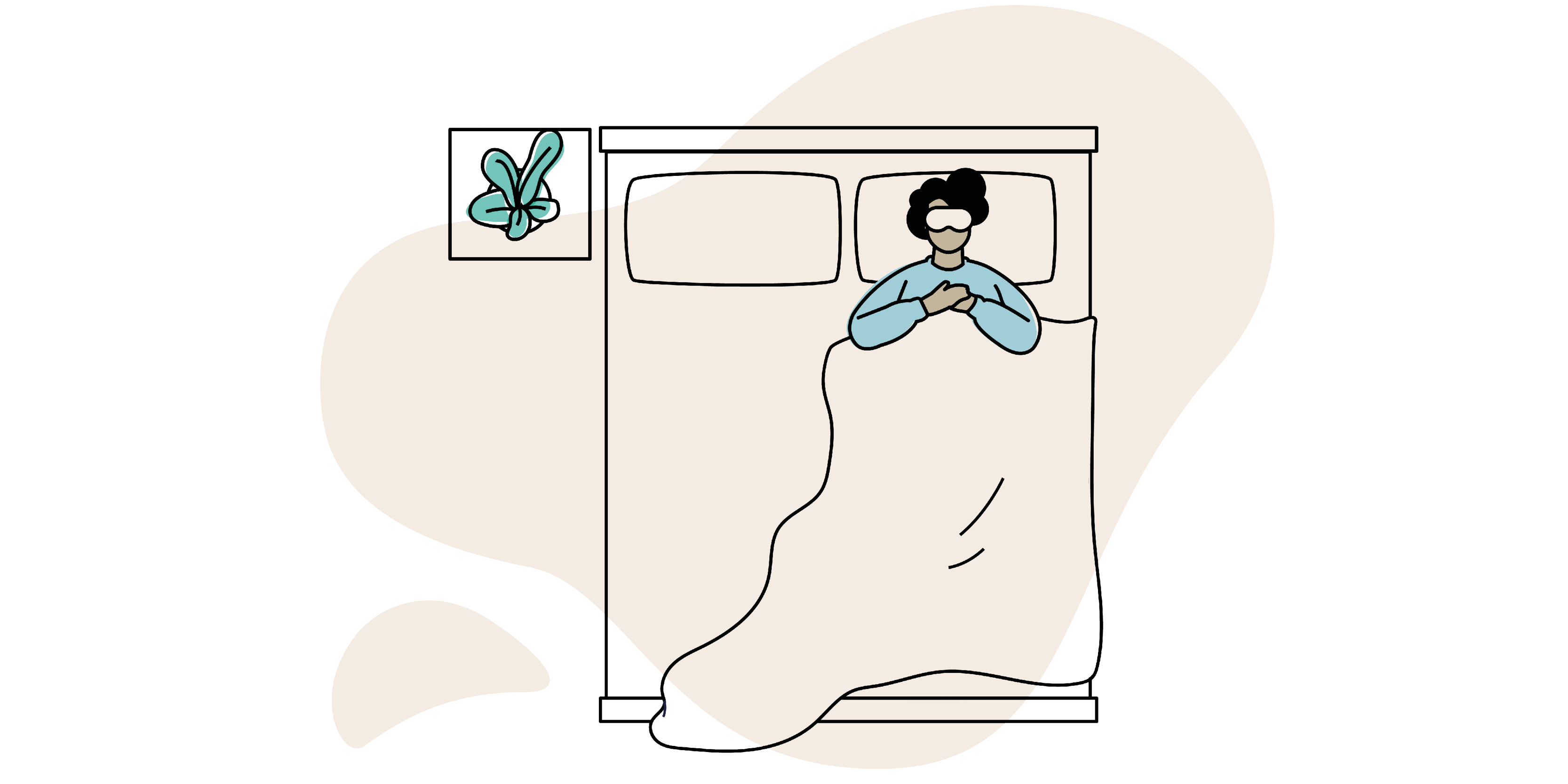 An illustration of a person lying in bed wearing an eye mask