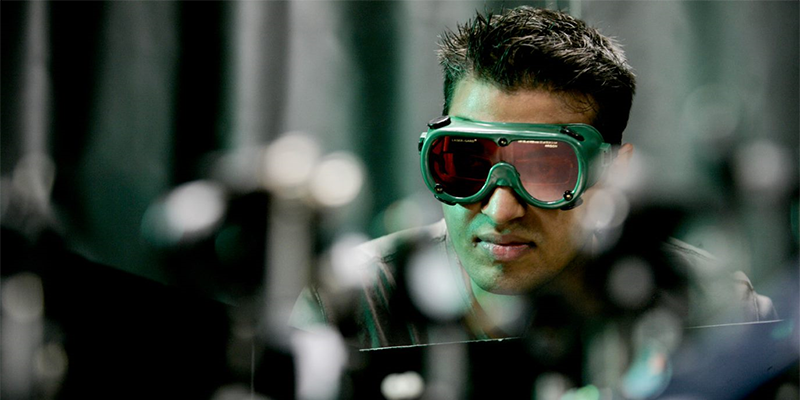 Image of a laser user wearing protective goggles