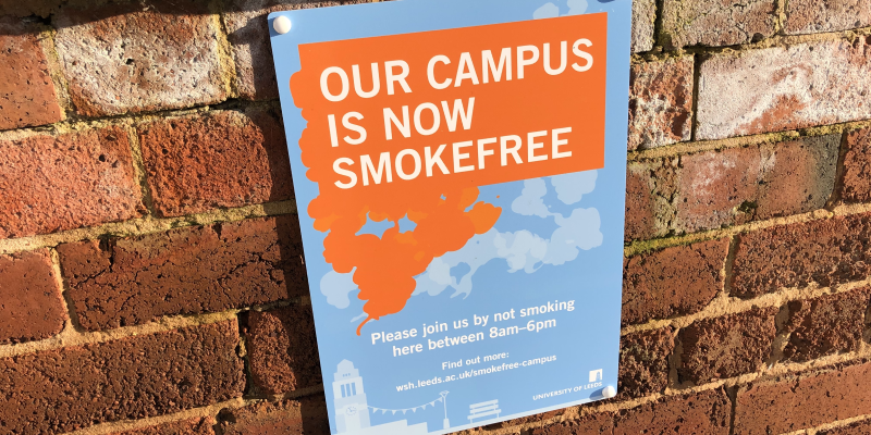 Smokefree campus poster fixed to a wall